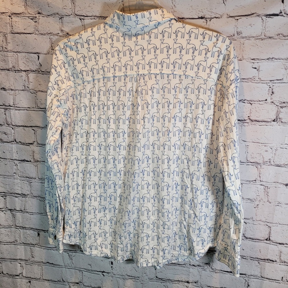 Boden Knit Shirt Grayhound Dog Print Size 12 Long Sleeve Button Up White/Blue - Picture 3 of 6